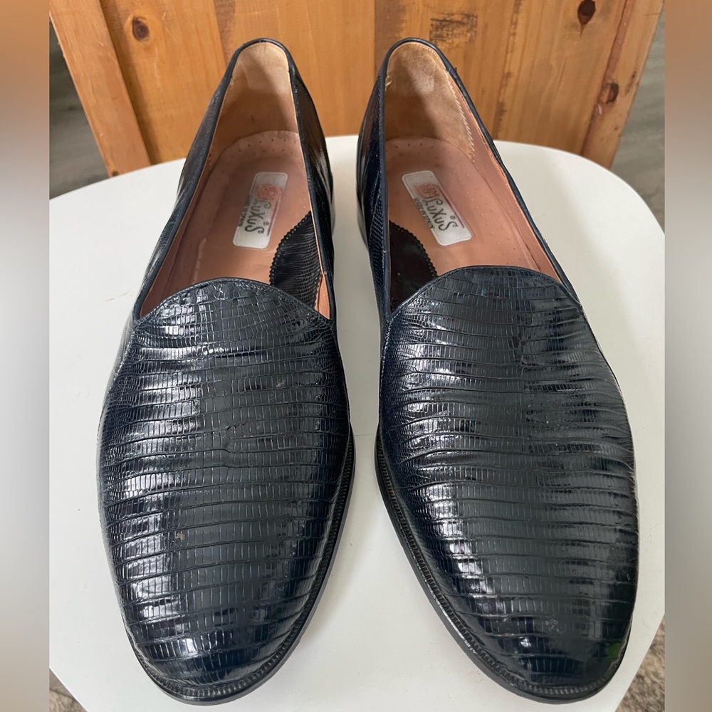 Genuine Lizard skin Loafer in Black Spain SZ12 by Luxus Excellent Condition